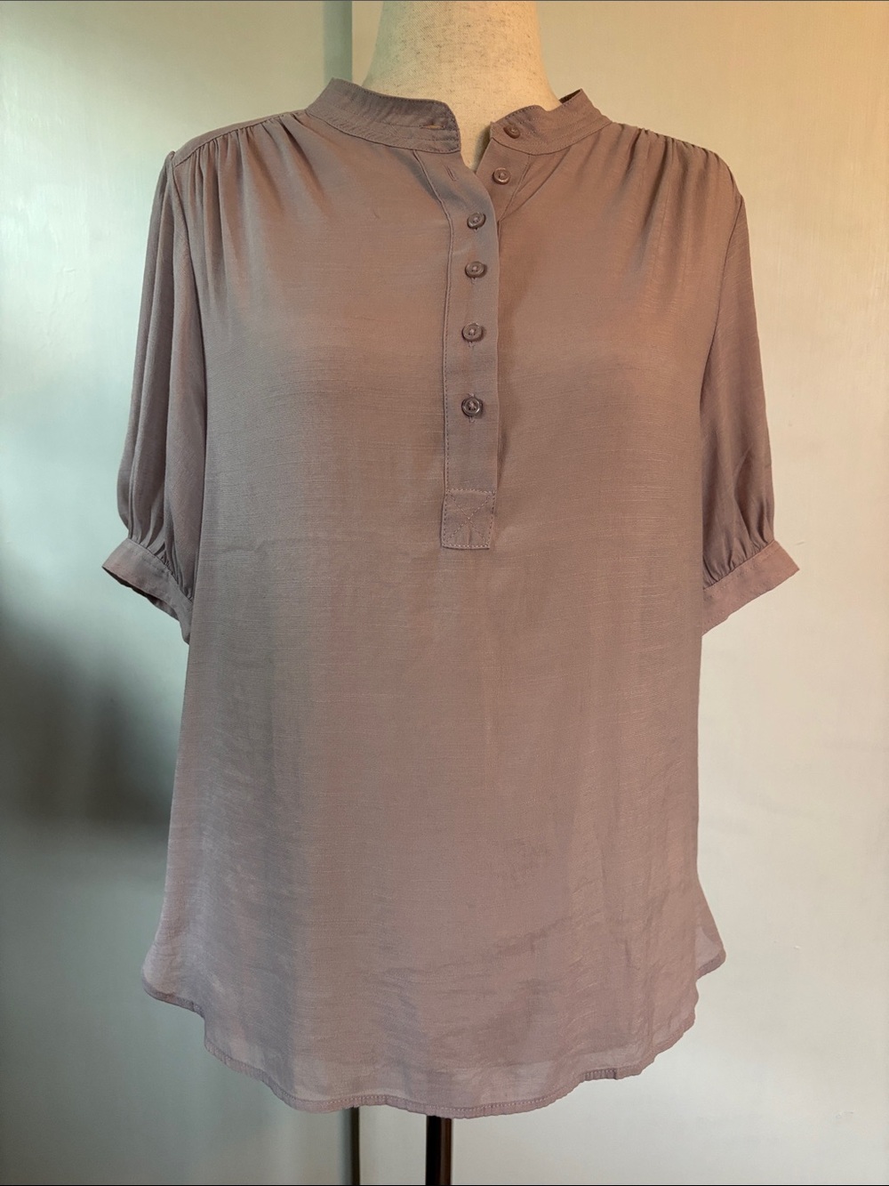 Banana Republic Mauve Short-Sleeve Button-Front Blouse